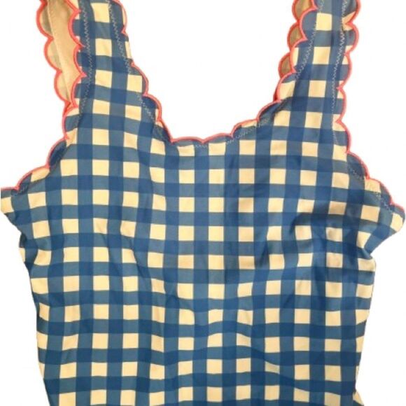 Crown & Ivy Blue and White Checkered Kids Swim One Piece - Picture 2 of 6